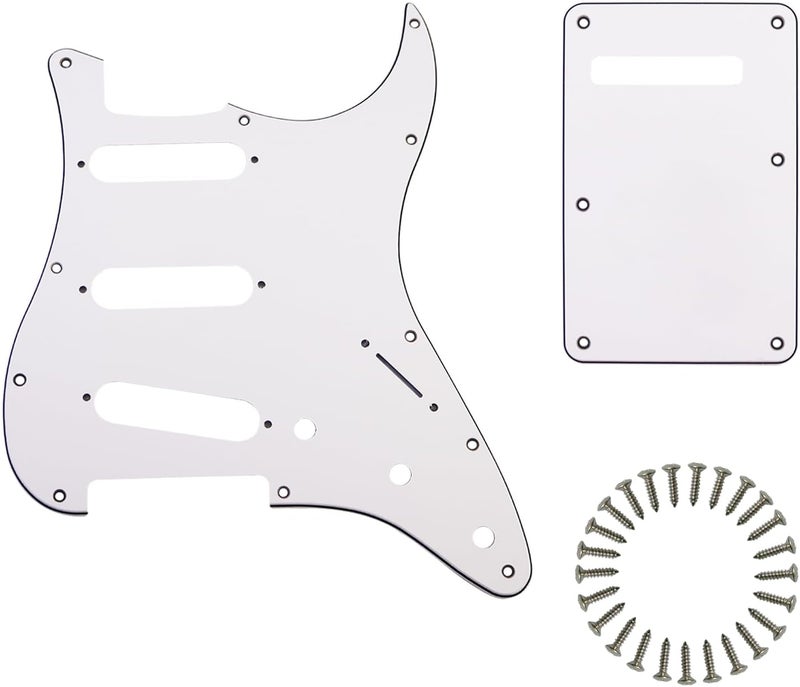 phrilam Store SSS 11 Holes Strat Electric Guitar Pickguard and BackPlate Set for Fender USA/Mexican Made Standard Stratocaster Modern Style Guitar Parts,White 3ply - Image 1
